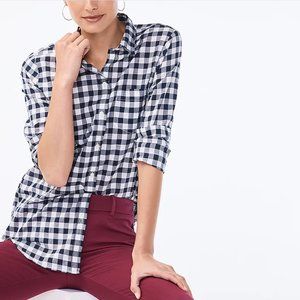 J.CREW FACTORY Navy Gingham Button-Up Boy Shirt S